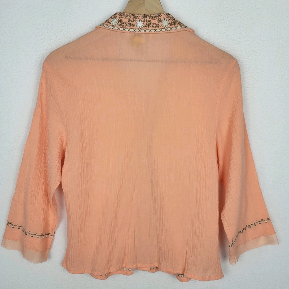Dressbarn Vintage Peach Embroidered Blouse Womens L Cotton Boho Cottagecore - Picture 3 of 9